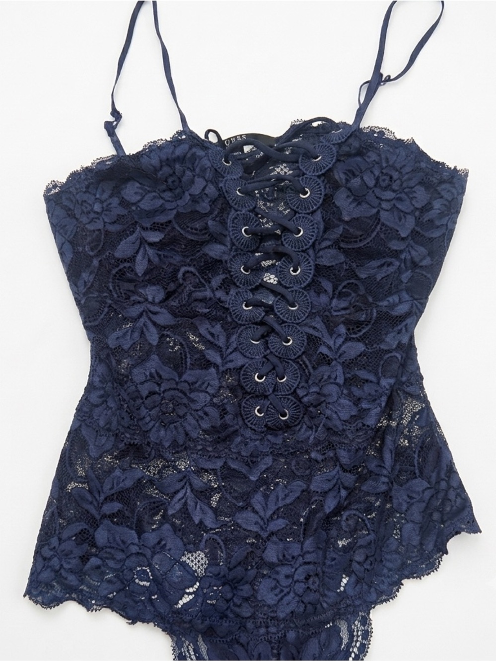 Guess Navy Lace-Up Lace Bodysuit